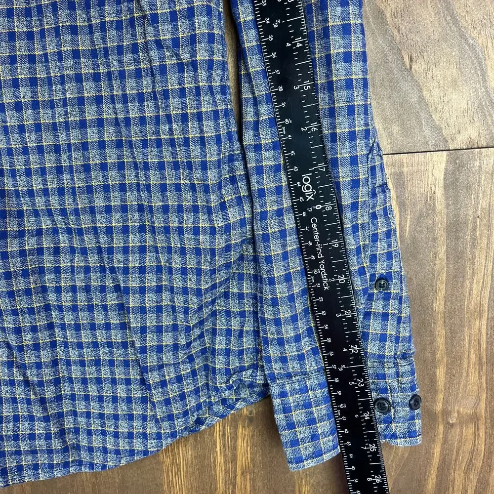 Banana Republic Mens Shirt Blue Yellow Plaid Luxe Flannel Camden Fit Medium